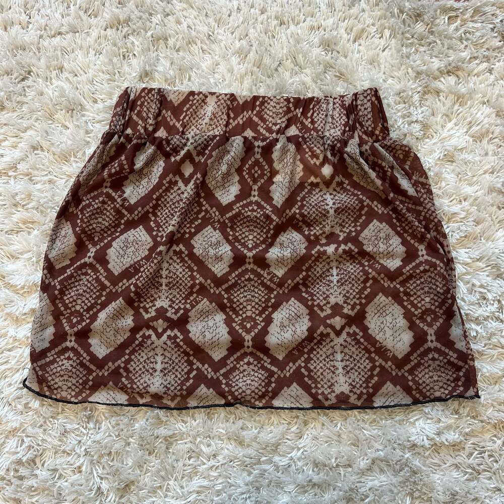 W.I.A Brown Snake Print Mesh Club Goth Mini Skirt Small